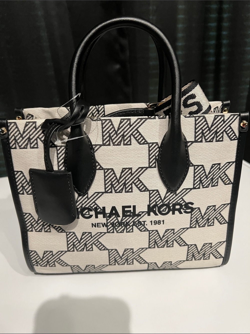 Michael Kors Black & White Logo Jacquard Tote